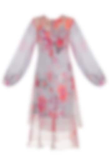 Light Pink Floral Printed Sheer Cape Dress by Saaksha & Kinni