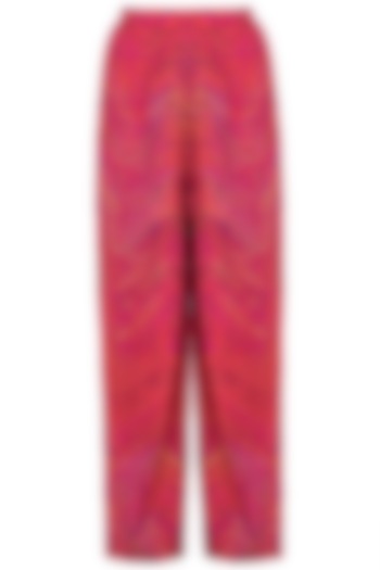 Pink Printed Leheriya Trouser Pants by Saaksha & Kinni