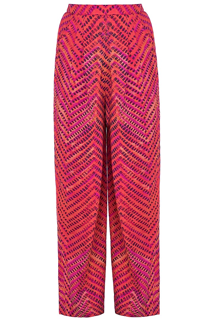 Pink Printed Leheriya Trouser Pants by Saaksha & Kinni at Pernia's Pop Up Shop