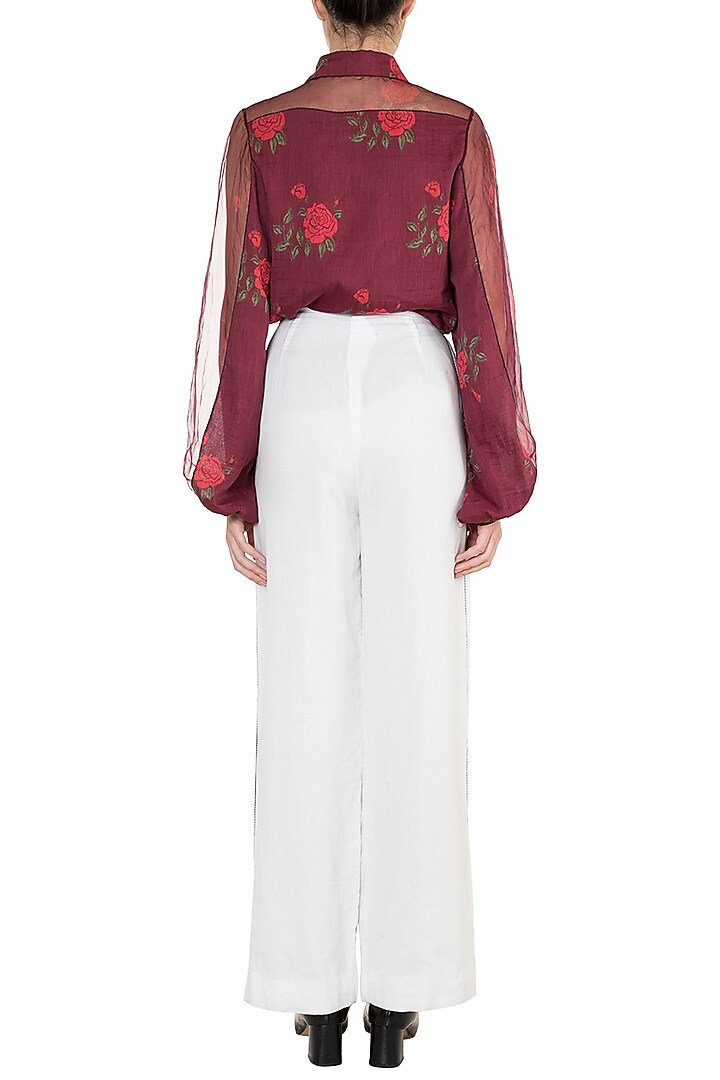 Burgundy Rose Printed Collared Blouse by Saaksha & Kinni at Pernia's Pop Up Shop