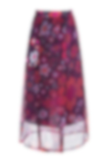 Multi Colored Abstract Floral Printed Sheer Wrap Skirt by Saaksha & Kinni