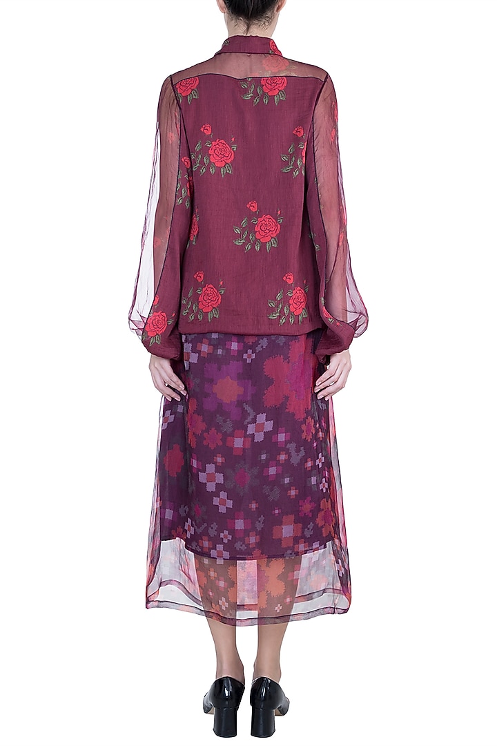 Multi Colored Abstract Floral Printed Sheer Wrap Skirt by Saaksha & Kinni at Pernia's Pop Up Shop