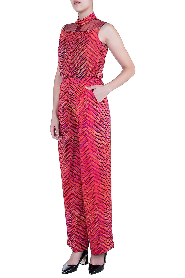 Pink Printed Leheriya Sleeveless Blouse by Saaksha & Kinni at Pernia's Pop Up Shop