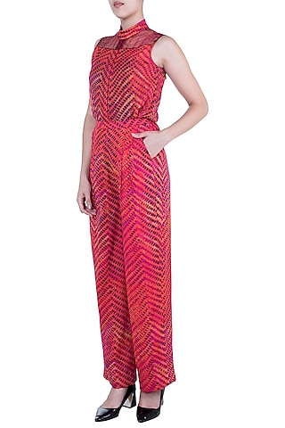 Pink Printed Leheriya Sleeveless Blouse by Saaksha & Kinni