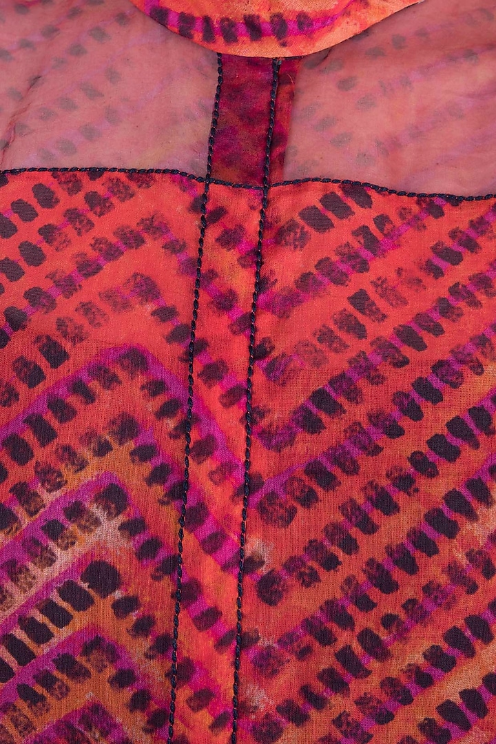 Pink Printed Leheriya Sleeveless Blouse by Saaksha & Kinni at Pernia's Pop Up Shop