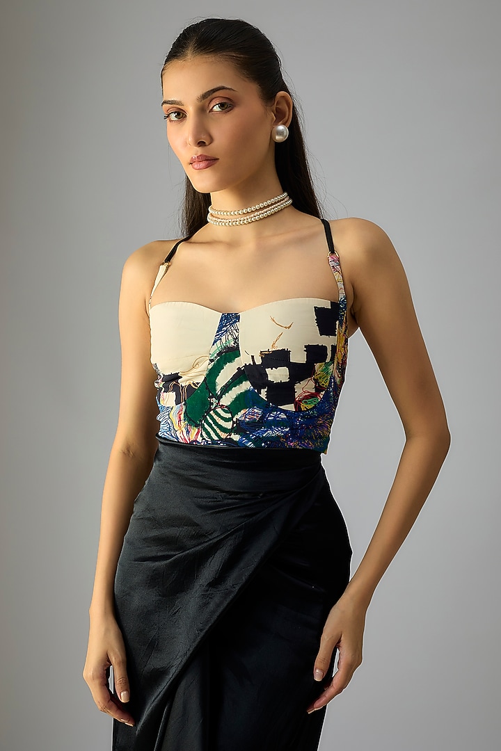 Multi-Colored Satin Floral Printed Bustier by Saaksha & Kinni at Pernia's Pop Up Shop