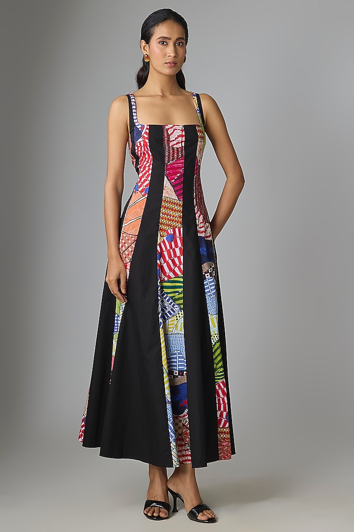 Black & Multi-Colored Cambric Vacation Dress by Saaksha & Kinni at Pernia's Pop Up Shop