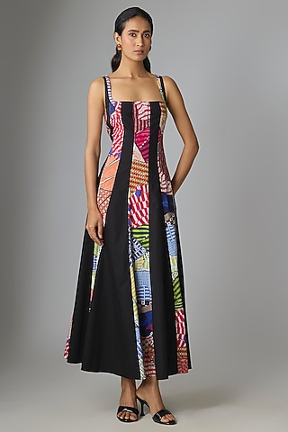 Black & Multi-Colored Cambric Dress by Saaksha & Kinni