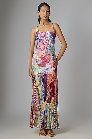 Multi-Colored Lycra & Chiffon Dress by Saaksha & Kinni