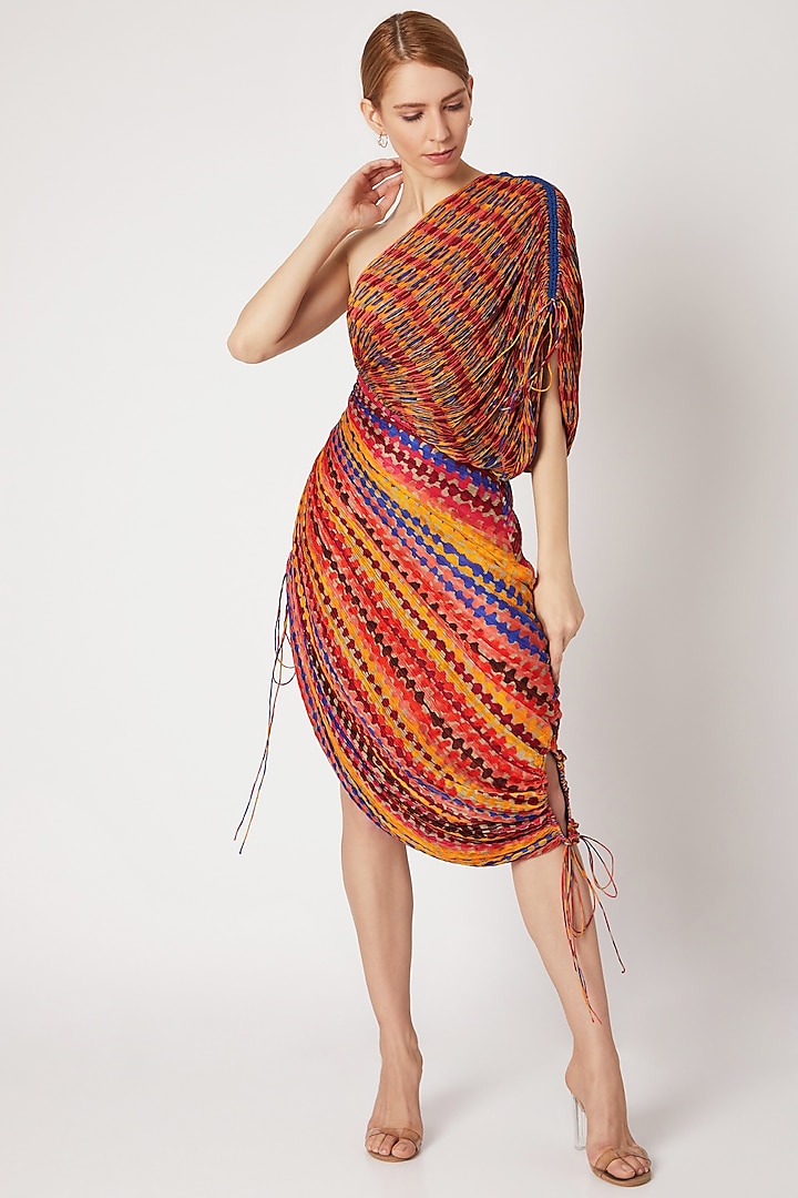 Multi Colored Micro Pleated Draped Dress by Saaksha & Kinni
