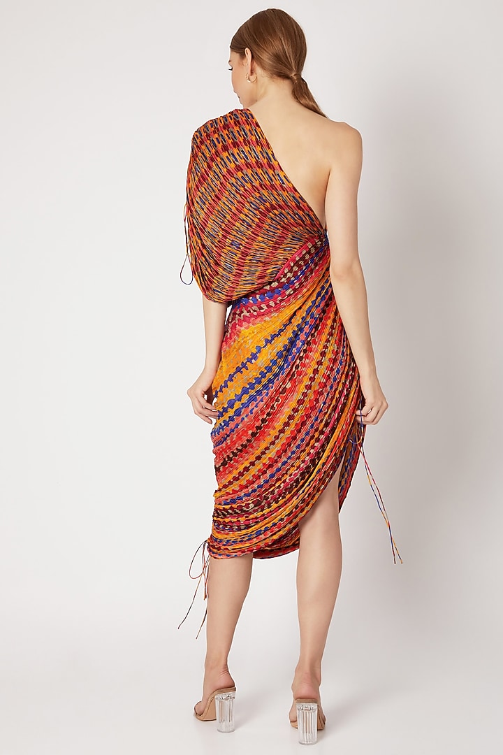 Multi-Colored Cotton Silk Abstract Printed Pleated Draped Vacation Dress by Saaksha & Kinni at Pernia's Pop Up Shop