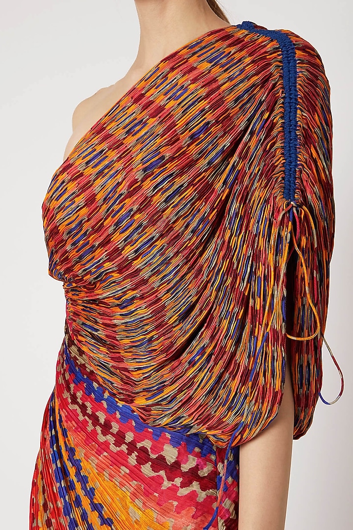 Multi-Colored Cotton Silk Abstract Printed Pleated Draped Vacation Dress by Saaksha & Kinni at Pernia's Pop Up Shop