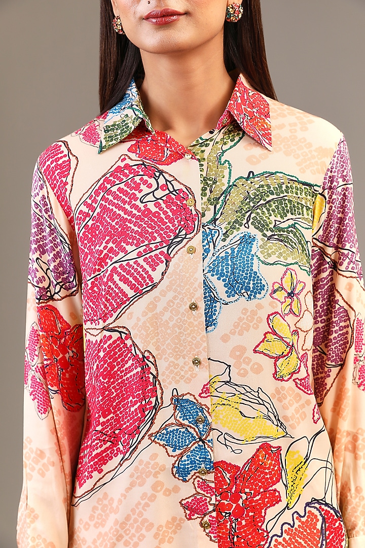 Multi-Colored Satin Bandhani Printed Shirt by Saaksha & Kinni at Pernia's Pop Up Shop