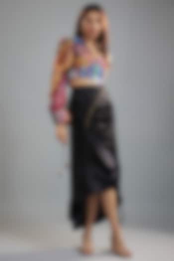 Black Silk Satin Asymmetric Skirt Set by Saaksha & Kinni at Pernia's Pop Up Shop