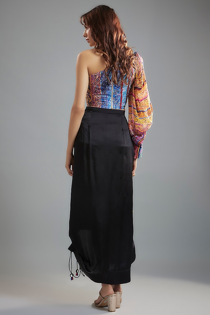 Black Silk Satin Asymmetric Skirt Set by Saaksha & Kinni at Pernia's Pop Up Shop