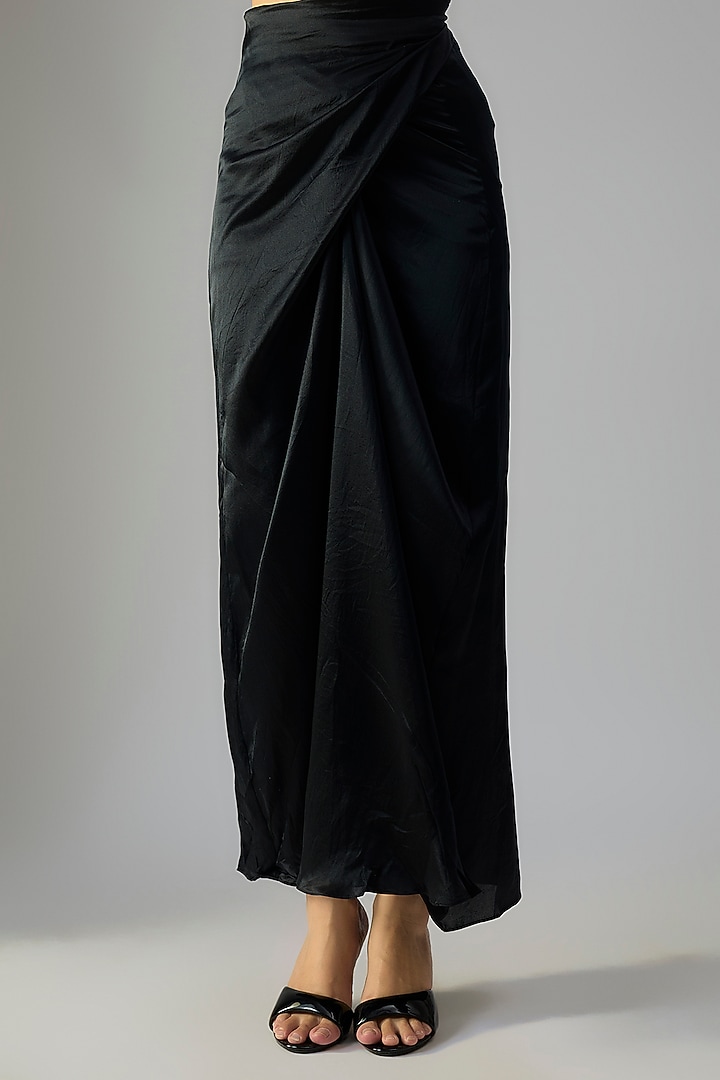 Black Satin Asymmetric Maxi Wrap Skirt by Saaksha & Kinni at Pernia's Pop Up Shop