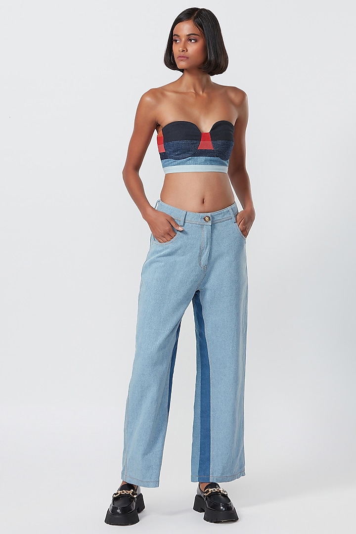 Blue Denim High-Waisted Jeans by Saaksha & Kinni