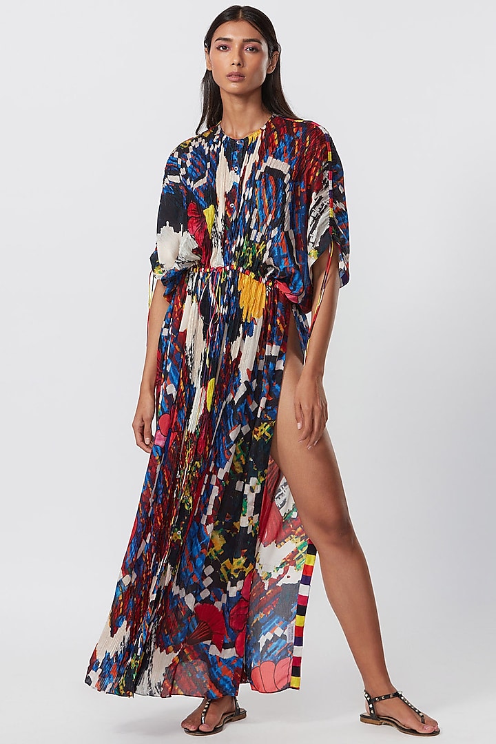 Multi-Colored Cotton Silk Abstract Printed Kaftan by Saaksha & Kinni at Pernia's Pop Up Shop