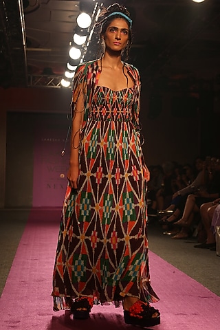 Purple Digital Printed Maxi Dress by Saaksha & Kinni