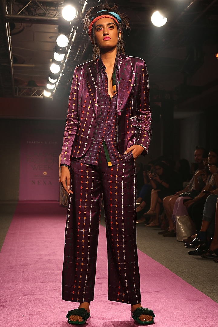 Purple Digital Printed Trouser Pants by Saaksha & Kinni at Pernia's Pop Up Shop