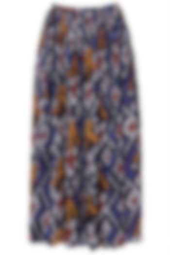 Multi-Colored Cotton Silk Ikkat Printed Midi Skirt by Saaksha & Kinni