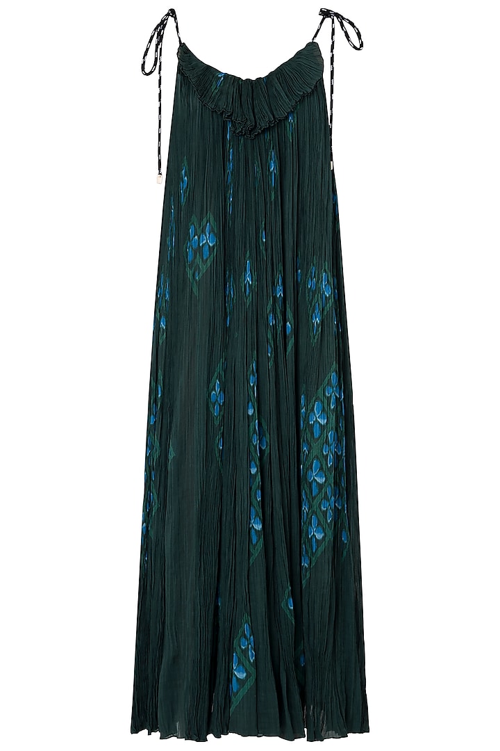 Bottle green micropleated maxi dress available only at Pernia's Pop Up ...