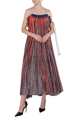Multi-Coloured Micropleated Maxi Dress by Saaksha & Kinni