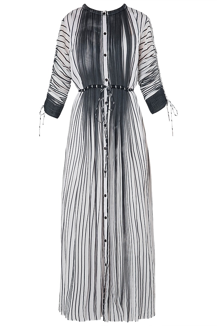Black and white micropleated striped kurta available only at Pernia's Pop Up Shop.