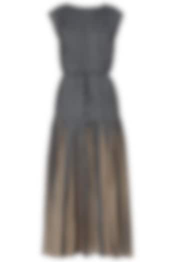 Grey and Black Micropleated Maxi Dress by Saaksha & Kinni