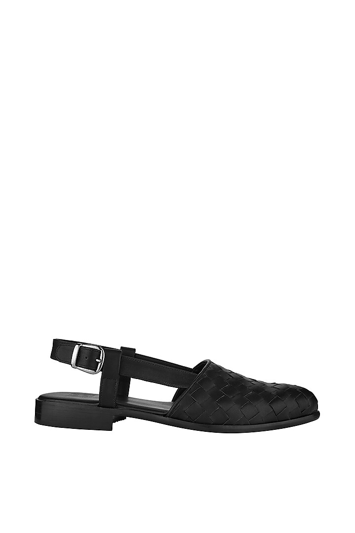 Black Leather Handmade Peshawari Sandals by SKO Men at Pernia's Pop Up Shop