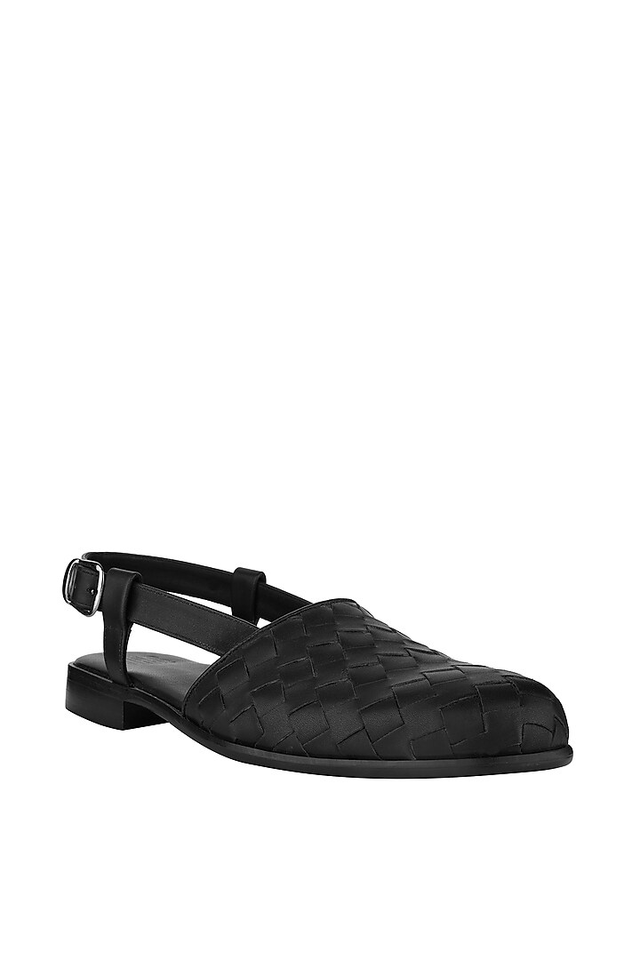 Black Leather Handmade Peshawari Sandals by SKO Men at Pernia's Pop Up Shop