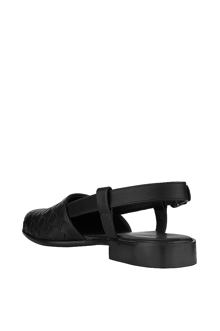 Black Leather Handmade Peshawari Sandals by SKO Men at Pernia's Pop Up Shop