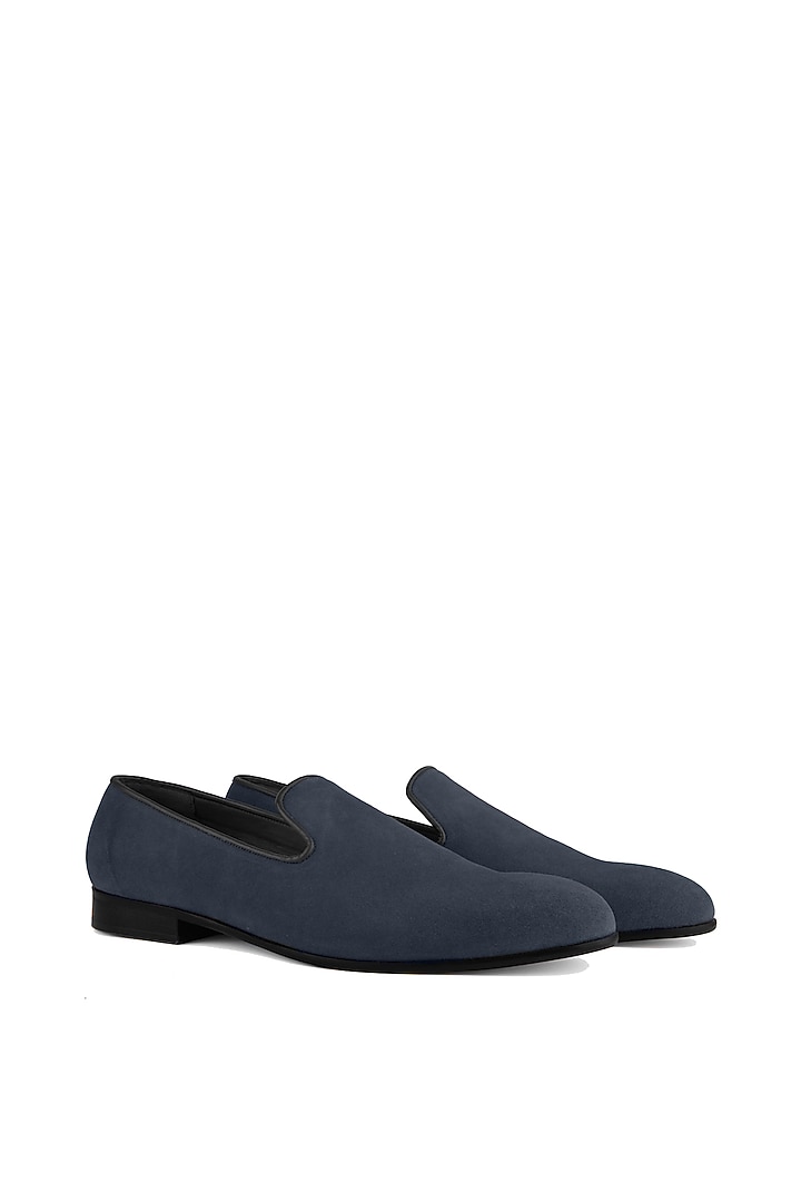 Blue Suede Leather Loafers by SKO Men at Pernia's Pop Up Shop