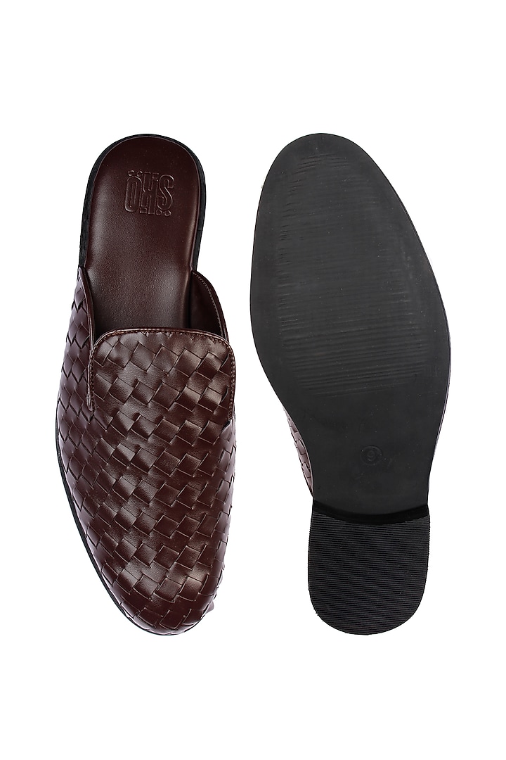 Brown Vegan Leather Handmade Mules by SKO Men at Pernia's Pop Up Shop