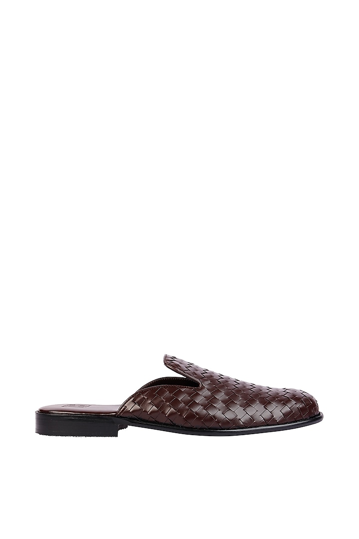 Brown Vegan Leather Handmade Mules by SKO Men at Pernia's Pop Up Shop