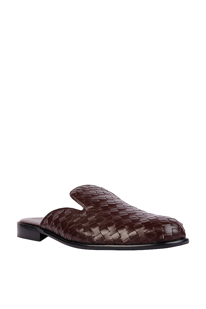 Brown Vegan Leather Handmade Mules by SKO Men at Pernia's Pop Up Shop