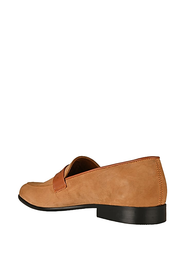 Camel Brown Suede Leather Handmade Penny Loafers by SKO Men at Pernia's Pop Up Shop
