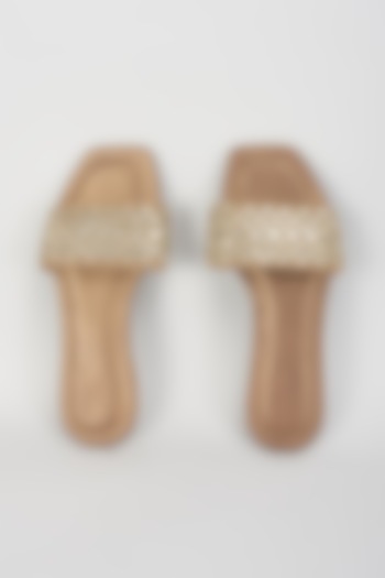 Gold Leather & Raw Silk Hand Embroidered Flats by SKO at Pernia's Pop Up Shop