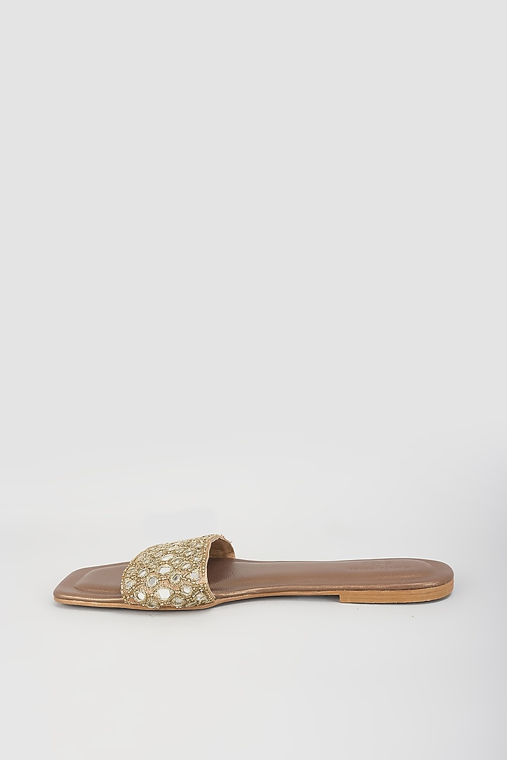 Gold Leather & Raw Silk Hand Embroidered Flats by SKO at Pernia's Pop Up Shop