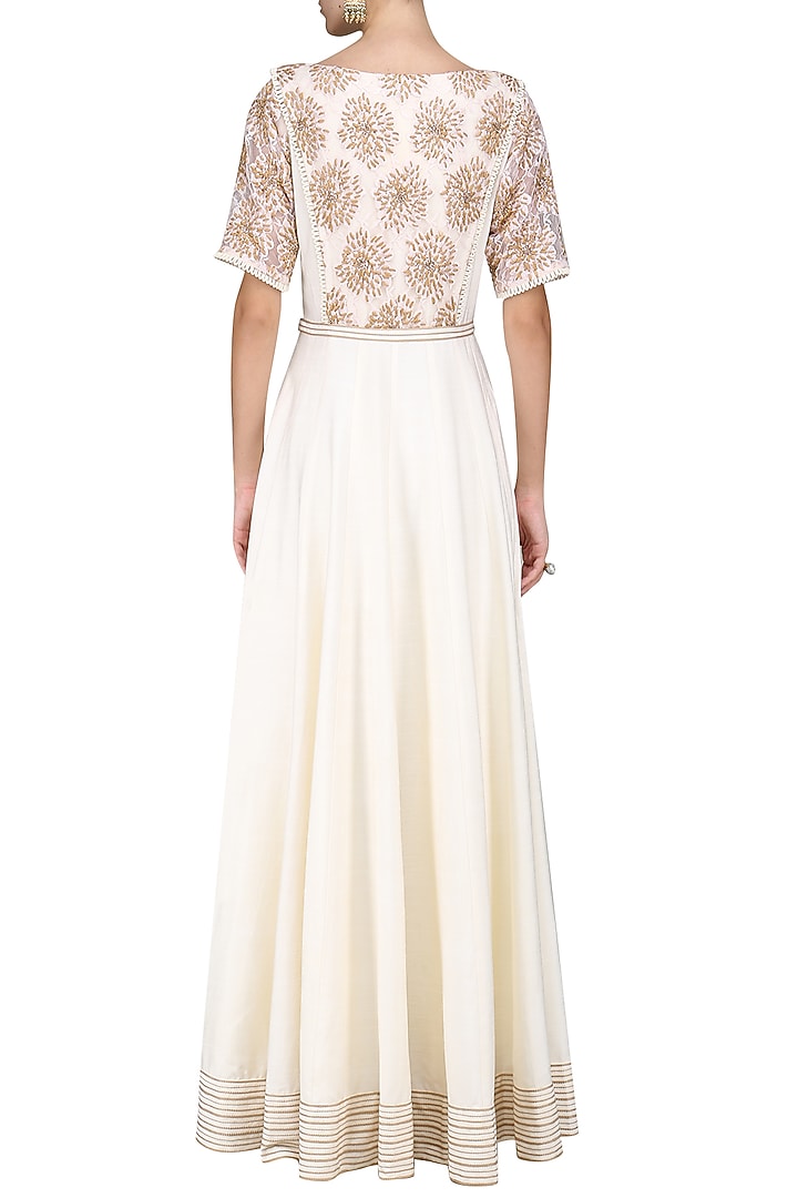 Ivory embroidered anarkali set available only at Pernia's Pop Up Shop.