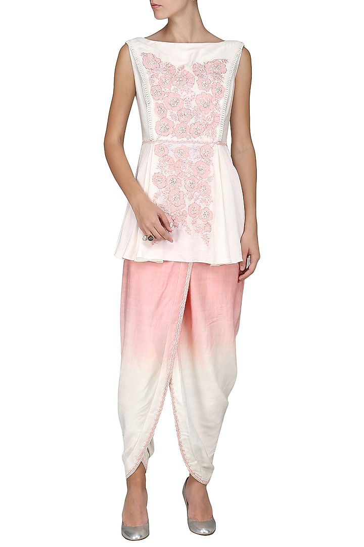 Ivory embroidered top with dhoti pants available only at Pernia's Pop Up Shop.