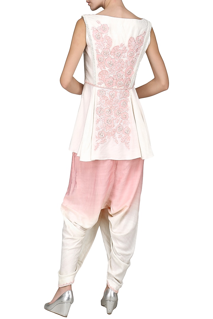 Ivory embroidered top with dhoti pants available only at Pernia's Pop Up Shop.