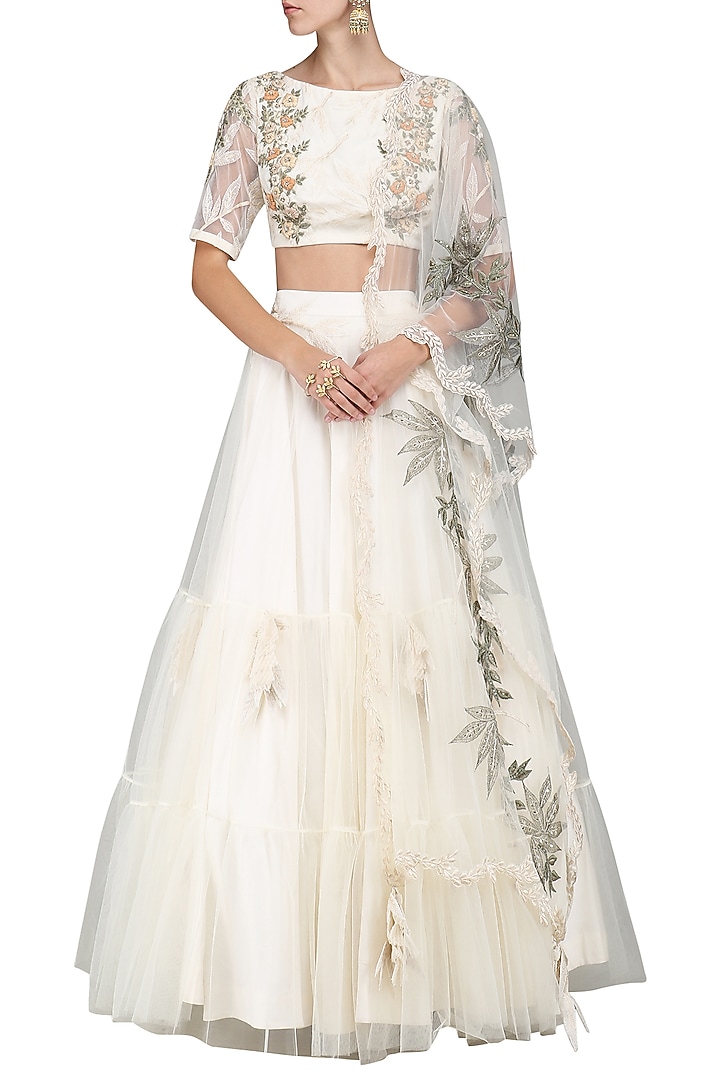 Ivory embroidered lehenga set available only at Pernia's Pop Up Shop.