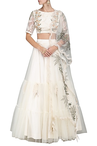 Ivory Embroidered Lehenga Set by Sakshi K Relan