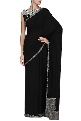 Black Embroidered Saree with Blouse by Sakshi K Relan