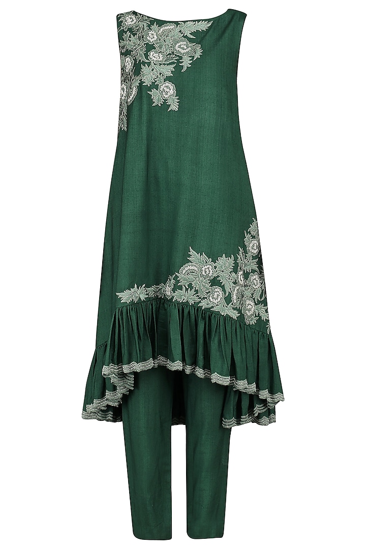 Emerald Embroidered Kurta with Pants by Sakshi K Relan