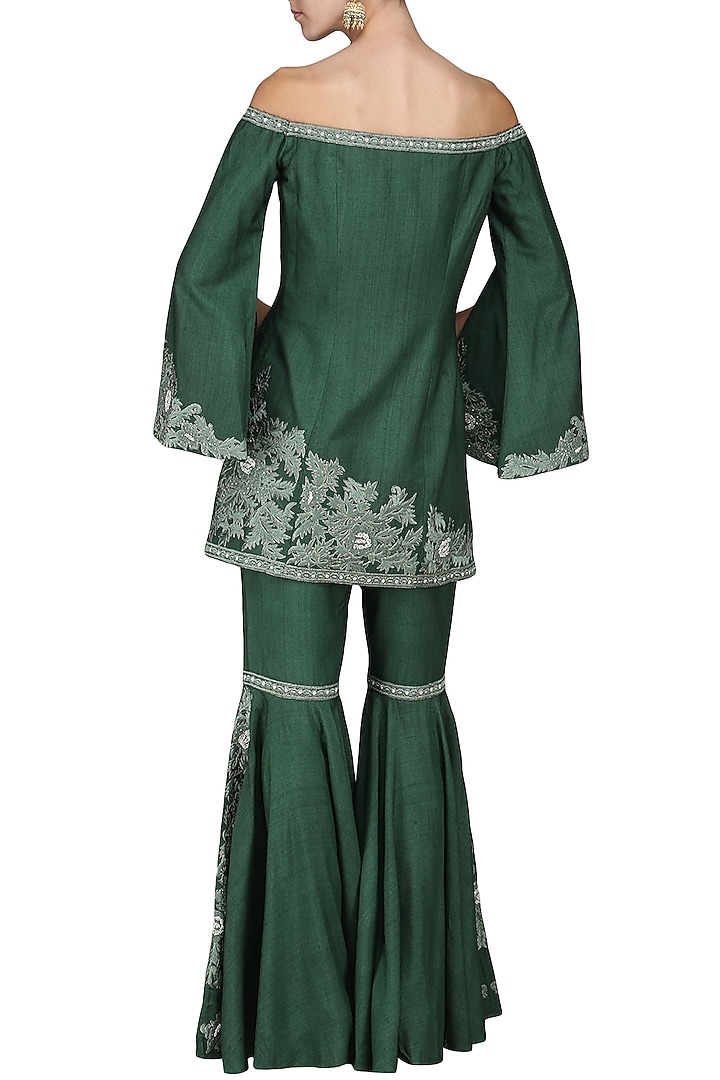 Emerald embroidered sharara set available only at Pernia's Pop Up Shop.