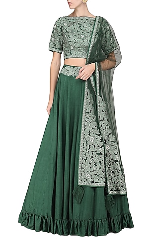 Emerald Embroidered Lehenga Set by Sakshi K Relan