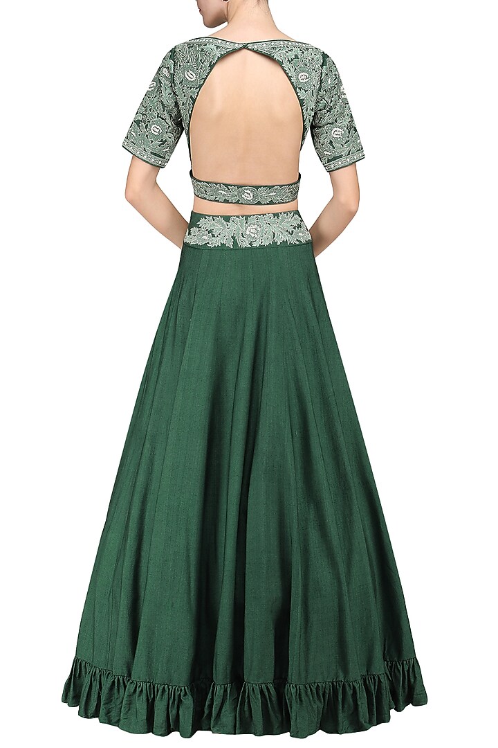 Emerald embroidered lehenga set available only at Pernia's Pop Up Shop.