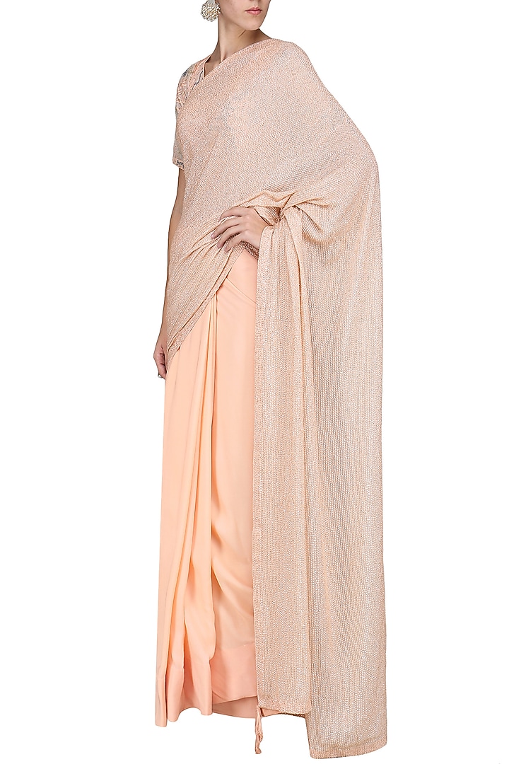 Iced apricot embroidered saree available only at Pernia's Pop Up Shop.